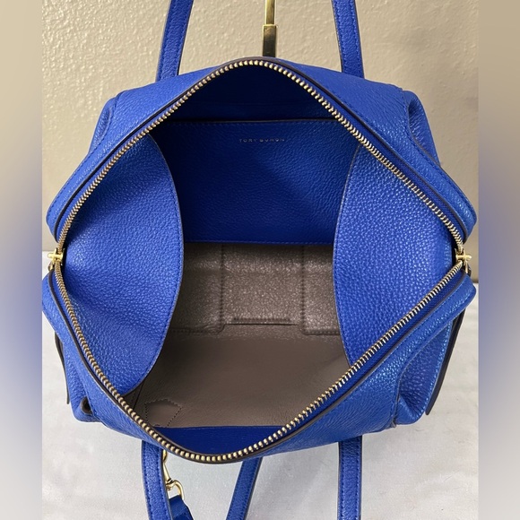 Tory Burch Perry Pebbled Leather Satchel Blue Green Gold Hardware - Picture 12 of 15